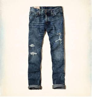 Jeans Hollister Skinny Lavado Medio Con Acido Talla:32 X 32