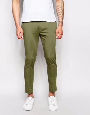 Pantalon Asos Inglaterra Talla 34 Pitillo Verde En Algodon