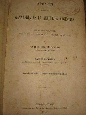Apuntes Sobre La Ganaderia En La Republica Argentina 1900