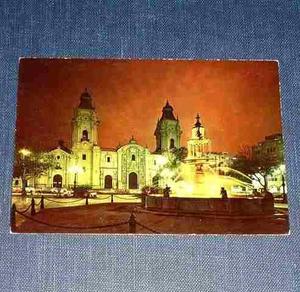 Postal Vista Nocturna Plaza De Armas Catedral Fuente Lima