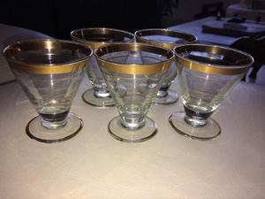 Copas Vintage De Cristal Con Borde Dorado X 5