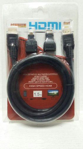 Cable Hdmi 1.5 Metros + Adaptador Micro Mini Hdmi Surco