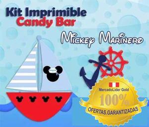 Kit Imprimible Mickey Marinero Nautico Tarjetas + Candy Bar