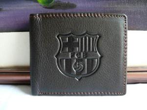 Barcelona, Billetera Cuero Relieve Negro Con Monedero Card