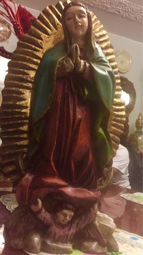 Escultura Antigua En Madera La Virgen De Guadalupe 5cnt.egp.