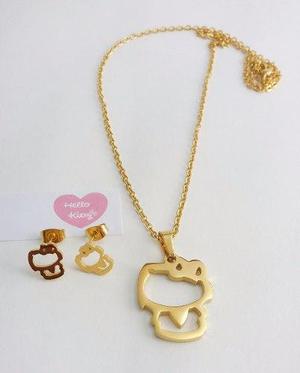Set Collar+aretes Hello Kitty Para Mujer-niña - Fisalia
