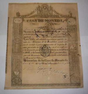 Peru 1830 Vale Pre Billete 91 Pesos Casa De Moneda Lima Xzx