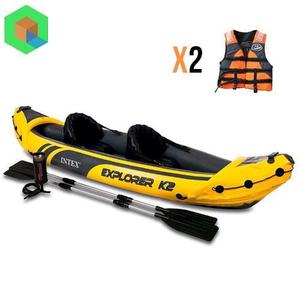 Bote Inflable Kayak K2 + 2 Chalecos + Silbatos + 2 Parches
