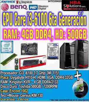 Case Cpu Intel Core I3 6100 6ta Generacion 4gb 500gb Gaming