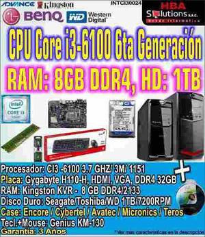 Case Cpu Intel Core I3 6100 6ta Generacion 8gb 1tb Gaming Ul