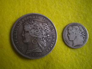 Moneda 5 Pesetas B.f  Plata (moñona) + 1 Peseta 