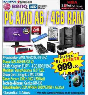 Nueva Pc Completa Amd A6 4g Ram 320gb Monitor 19.5 Usb 3.0