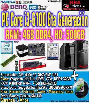 Pc Completa Intel Core I3 6100 6ta Generacion 4gb 500 Gamer