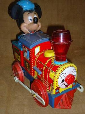 Vint.retro Juguete Antiguo Tren Locomotora Lata Mickey Mouse
