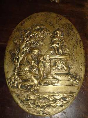 Vint.retro Ornamento Placa Antigua Bronce Escena Cupido