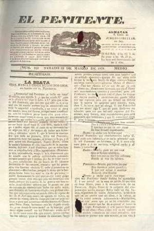 Antiguo Periódico Del Peru El Penitente, 29 De Marzo De