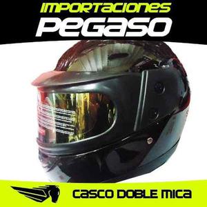 Casco Moto Doble Mica Negro S/45 Importaciones Pegaso