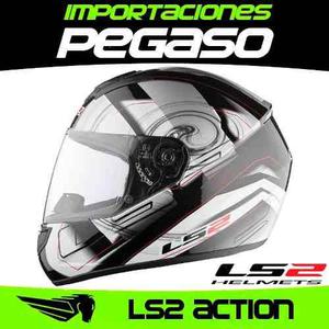 Casco Para Moto Ls2 Action Negro Blanco Rojo Nuevos