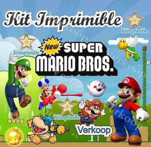Kit Imprimible Mario Bross + Candy Bar Invitaciones Marcos