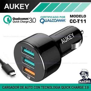 Cargador Rapido Auto Aukey Cc-t11 Quick Charge 3.0 3 Puertos