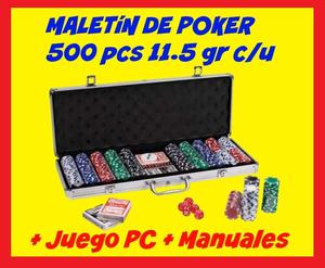 Poker 500 fichas 11.5 gr c/u Maletín ALUMINIO A1, mas 12