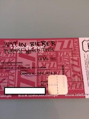 Entrada Justin Bieber Purpose Tour Lima Campo A Derecha