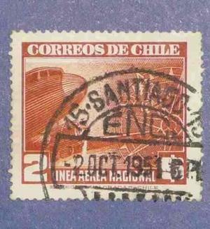 Estampilla Chile 2 $ Línea Aérea Nacional Lan Avión