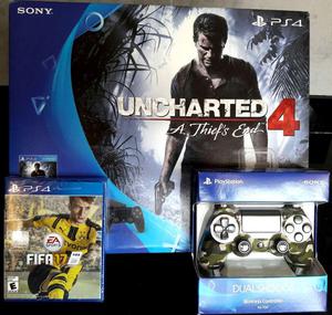 PlayStation 4 Slim c/ 2 mandos y 2 Juegos FIFA17/Uncharted 4