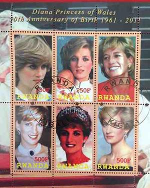 Estampillas De La Princesa Diana De Gales. Ruanda.
