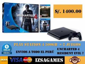 Play Station 4 500gb + Residente Evil 7 Y Uncharted 4