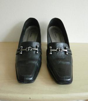 Zapatos Negros T 38 De Cuero Tipo Mocasin Taco 7