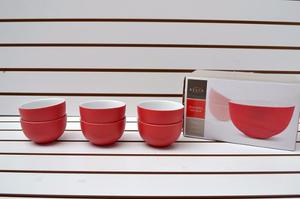 Set De 6 Bowls Porcelana Belia Color Blanco Y Rojo Nuevo
