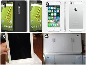 Moto X play, Iphone 5s, Ipad 4, estantes de melamiine