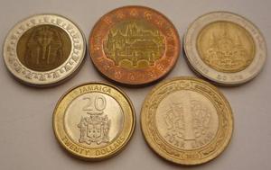 Lote 5 Monedas Bimetalicas Jamaica Thailandia Cheka Egipto