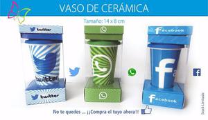 Vasos De Ceramica Facebook, Twiter Y Whats App