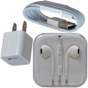 Pack Apple Cargador,cable Y Audifonos Tipo Original Iphone