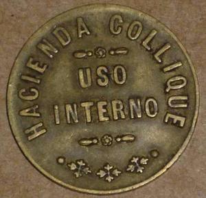 Ficha De Hacienda Collique De 20 Uso Interno Bronce Peru Wyw