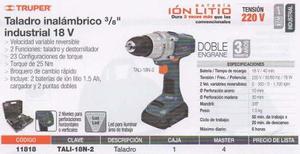 Taladro Inalambrico 18v(1.5ah)-3/8 Truper  Ion-litio