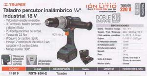 Taladro Percutor Inalambrico 18v(3.0ah)-1/2 Truper  Ion