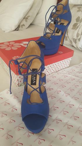 Zapato Sandalia Azul De Cuero
