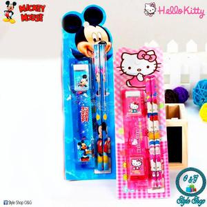 Set 5 Lápiz Regla Borrador Tajador Hello Kitty Mickey Mouse