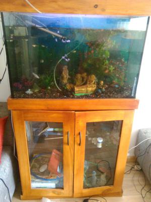 ACUARIO CON ACESORIOS Y PECES con soporte