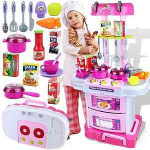 Cocina De Juguete Para Niñas Accesorios Portátil Luces