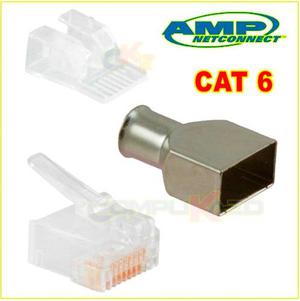 Conector Plug Rj45 Cat 6 Solido Metalico De 3 Cuerpos Amp