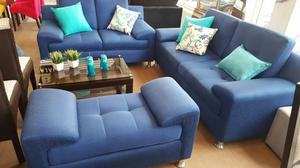 muebles de sala azul con banqueta