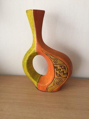 Florero De Ceramica Verde Y Naranja