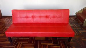 Sofa Cama Futon Cuero Sintetico Color Rojo