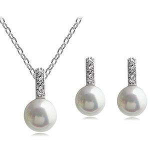Juego Set Collar + Aretes Perlas Cristales Con Caja En Stock