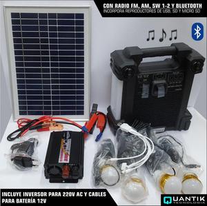 Kit panel solar Portátil 12V, Inversor 220V, 4 Focos led,