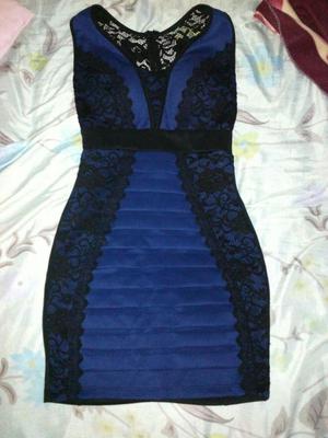 Vestido azul negro de noche elegante